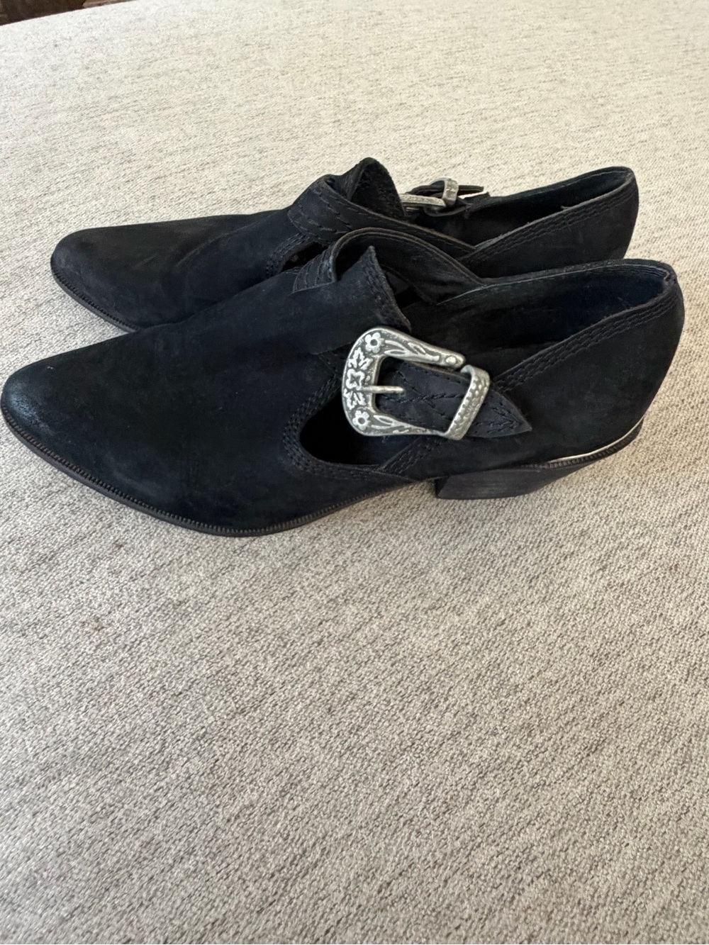 Free People Black Suede Pointed Buckle Ankle Booties